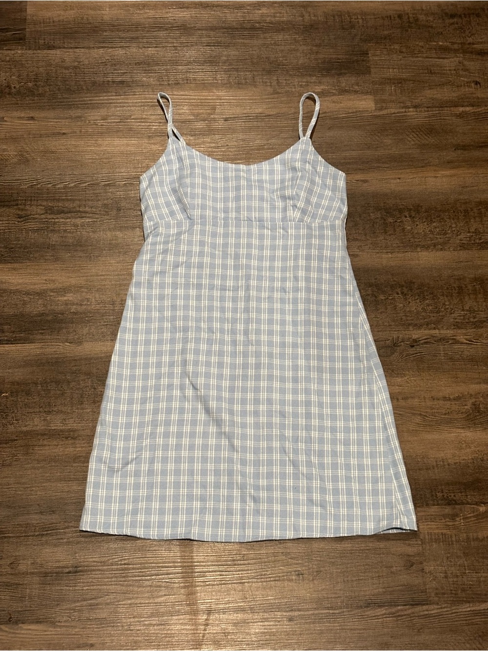 Light Blue Plaid Spaghetti Strap Slip Dress
